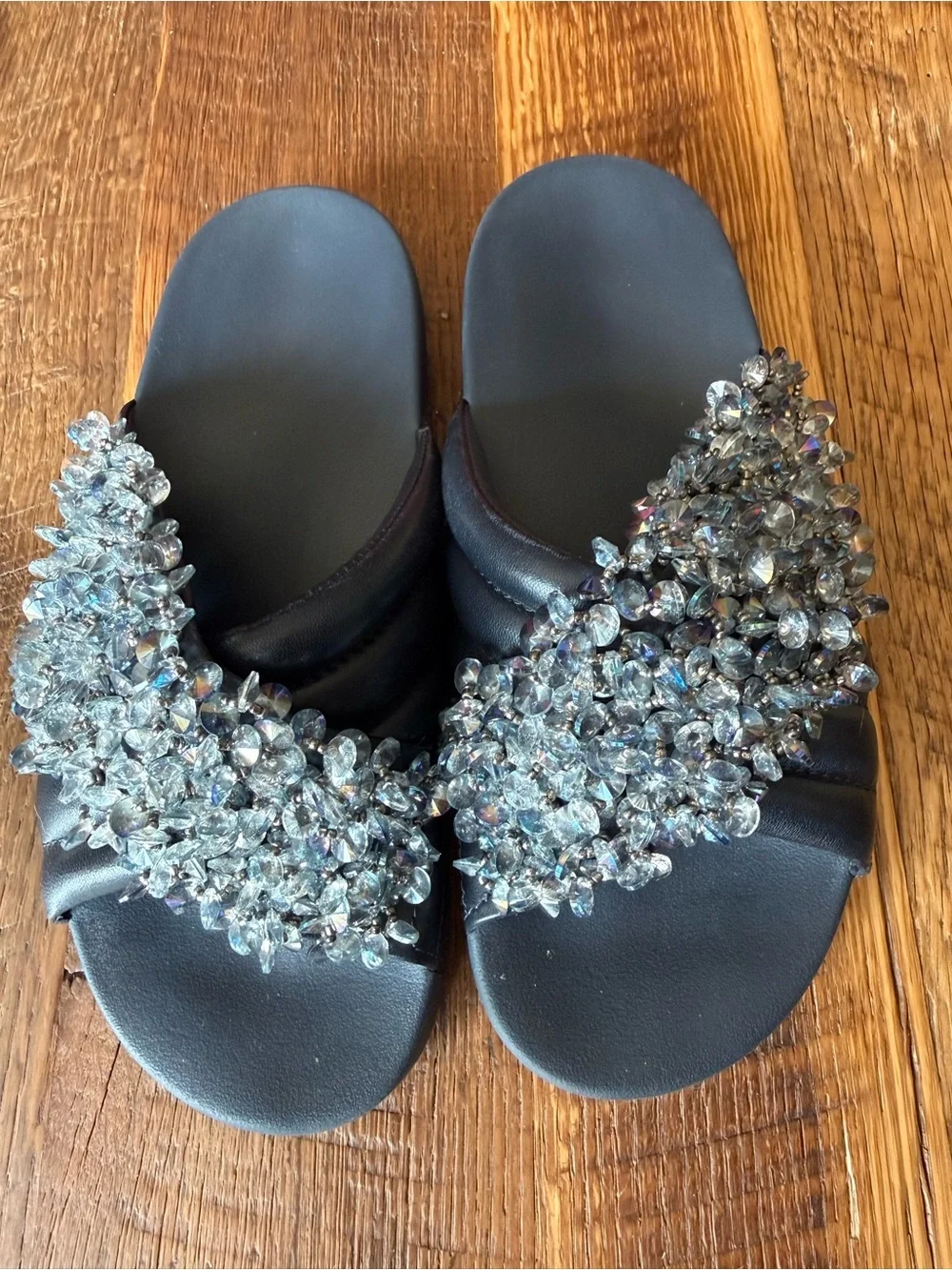 Tory Burch Crystal-Embellished Slide Sandals Sz8 - Blue